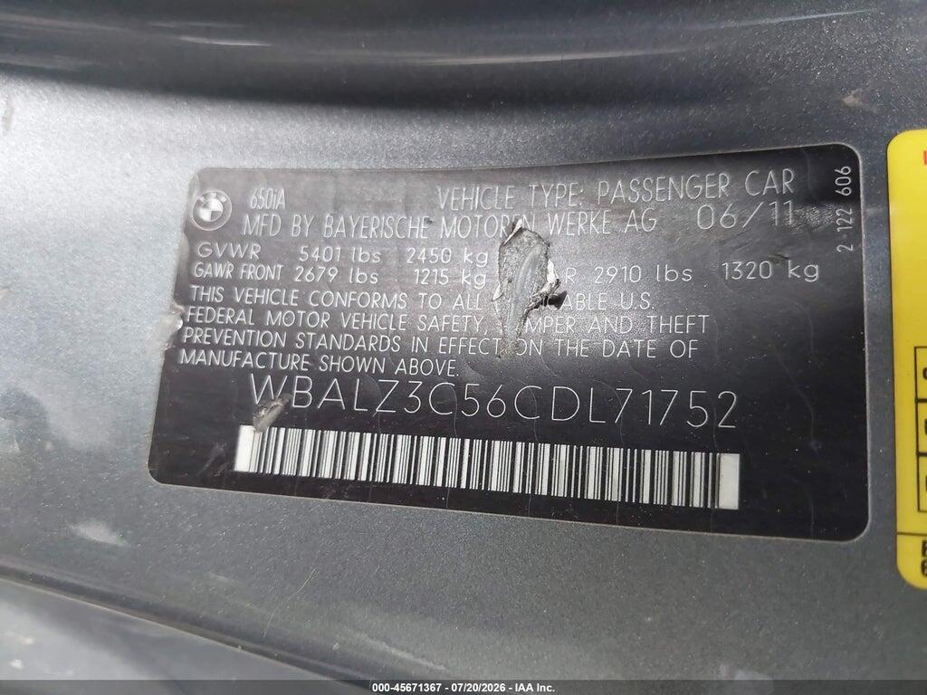 WBALZ3C56CDL71752 2012 BMW 650I photo no. 9