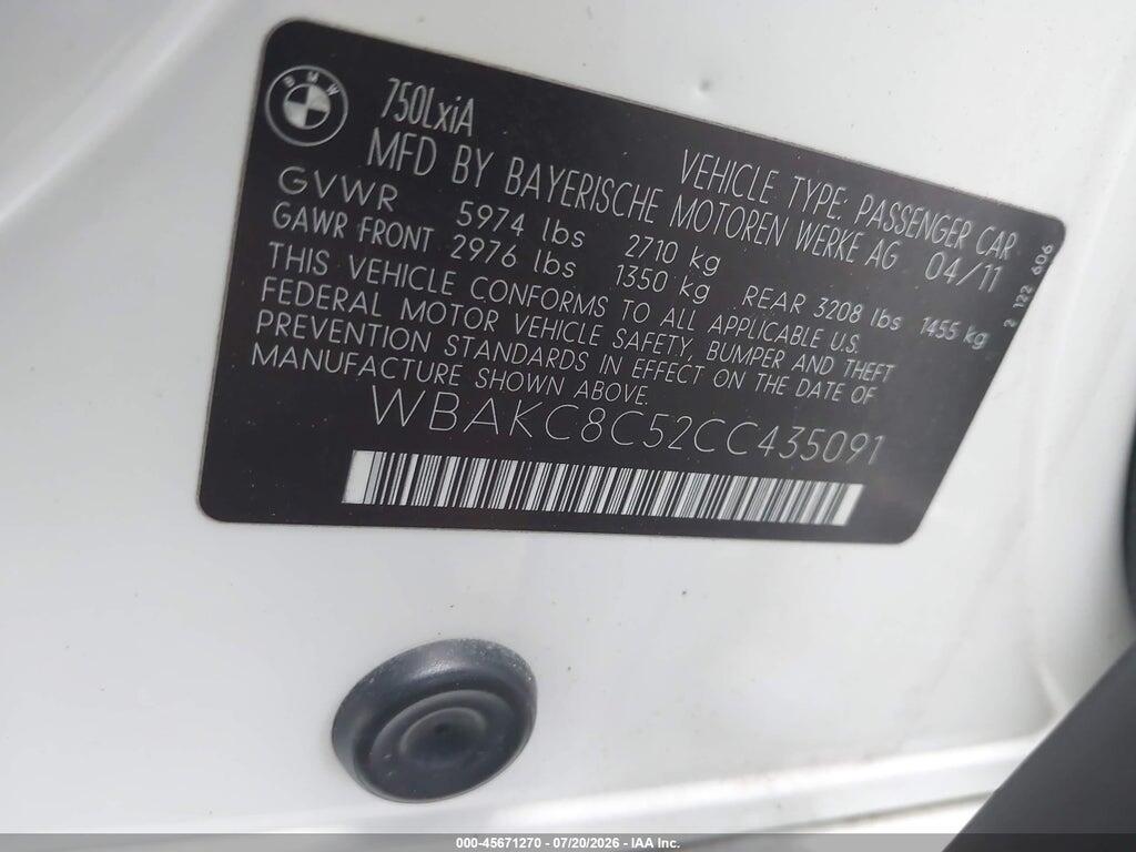 WBAKC8C52CC435091 2012 BMW 750LI photo no. 9