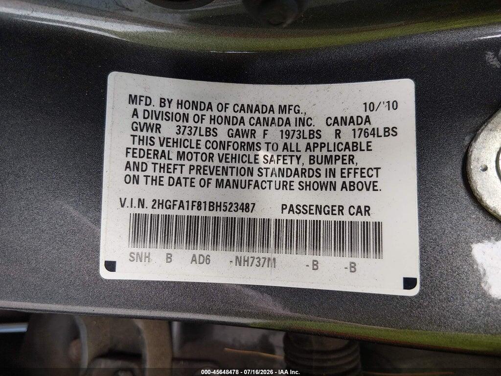 2HGFA1F81BH523487 2011 HONDA CIVIC photo no. 9