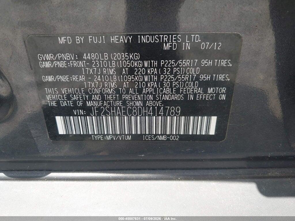 JF2SHAEC8DH414789 2013 SUBARU FORESTER photo no. 9