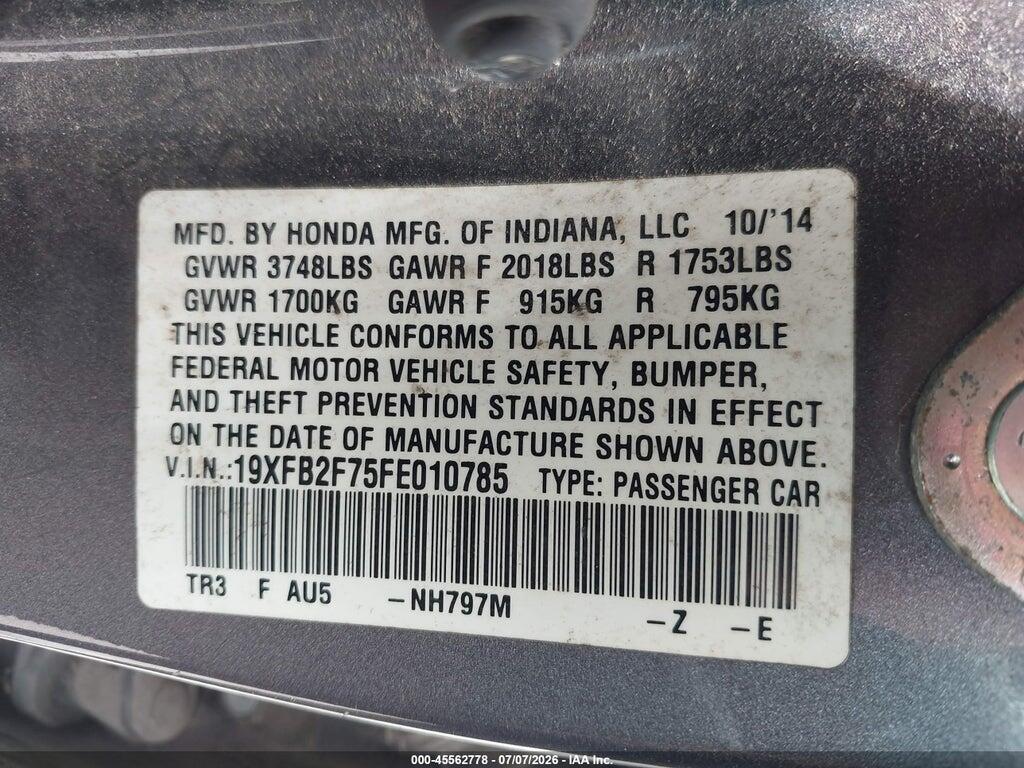 19XFB2F75FE010785 2015 HONDA CIVIC photo no. 9