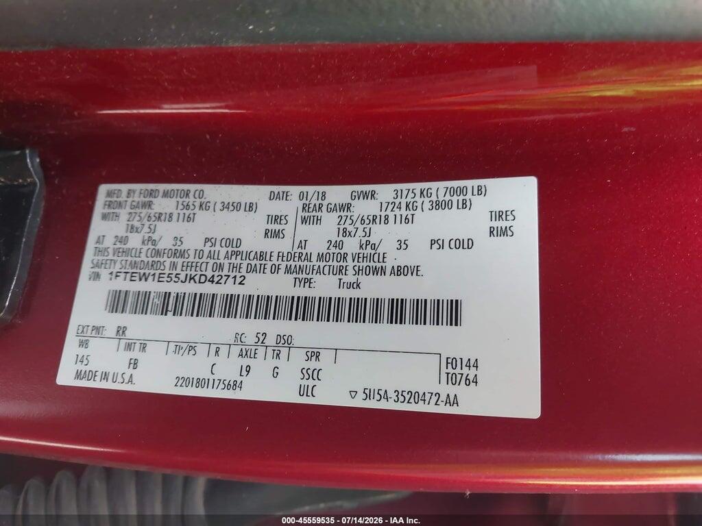 1FTEW1E55JKD42712 2018 FORD F-150 photo no. 9