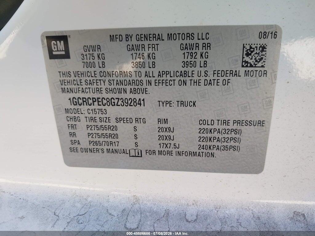 1GCRCPEC8GZ392841 2016 CHEVROLET SILVERADO 1500 photo no. 9