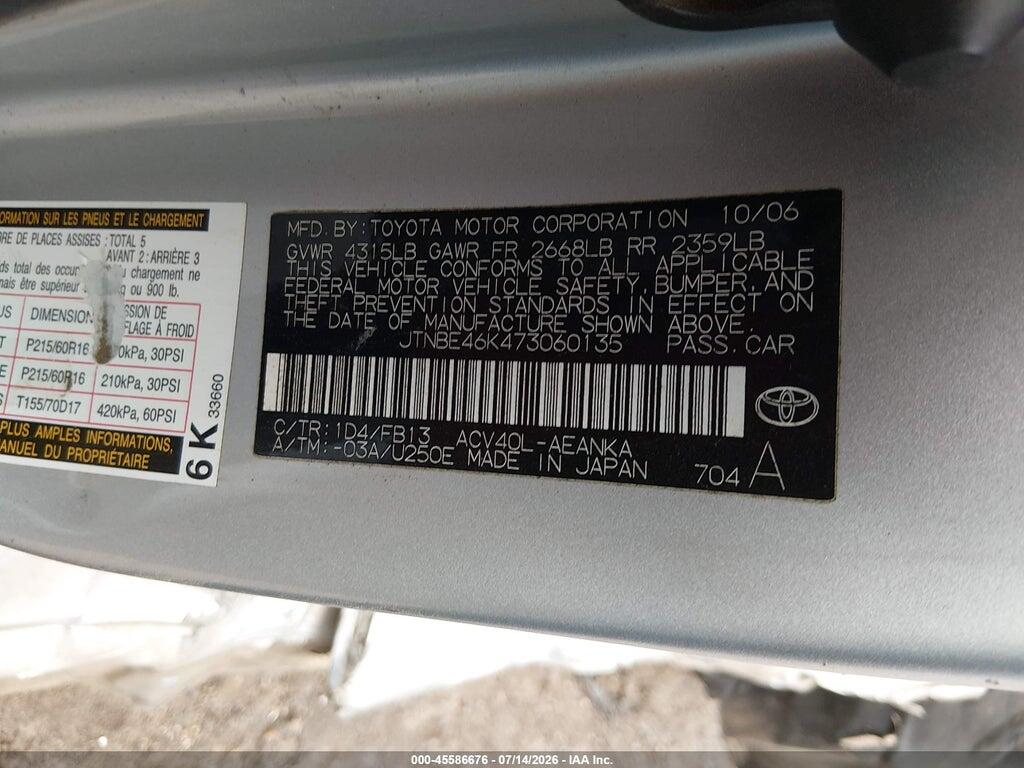 JTNBE46K473060135 2007 TOYOTA CAMRY photo no. 9