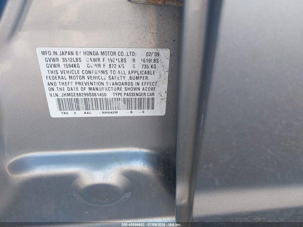 JHMGE88299S061450 2009 HONDA FIT photo no. 9