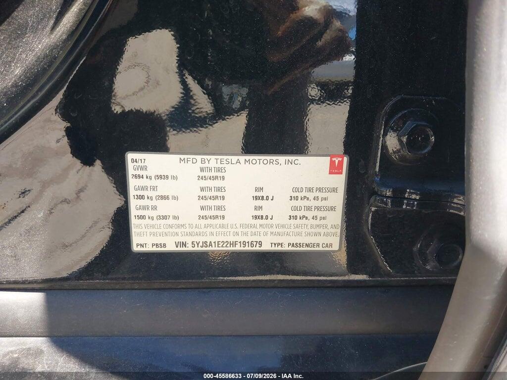 5YJSA1E22HF191679 2017 TESLA MODEL S photo no. 9