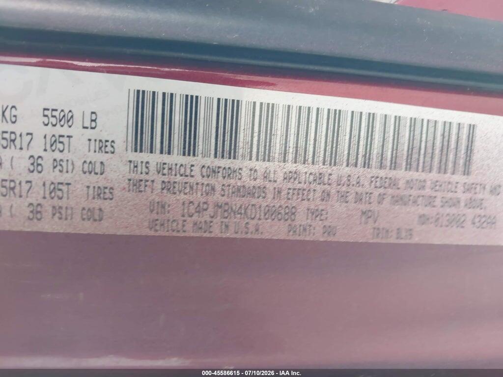 1C4PJMBN4KD100688 2019 JEEP CHEROKEE photo no. 9