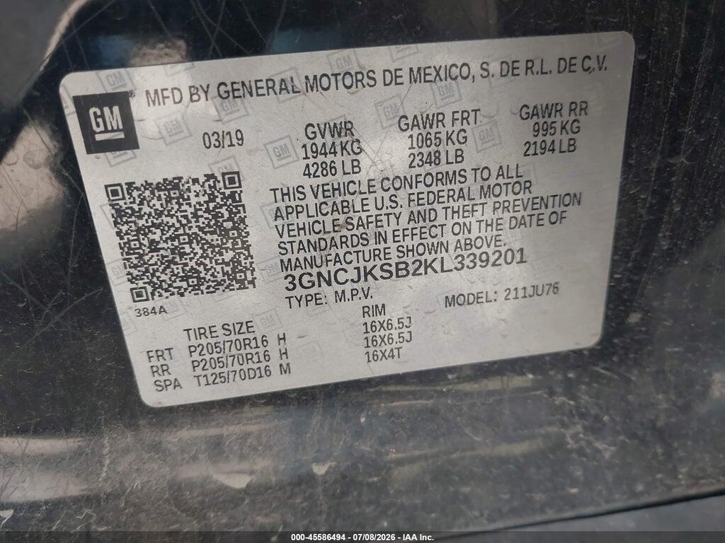 3GNCJKSB2KL339201 2019 CHEVROLET TRAX photo no. 9