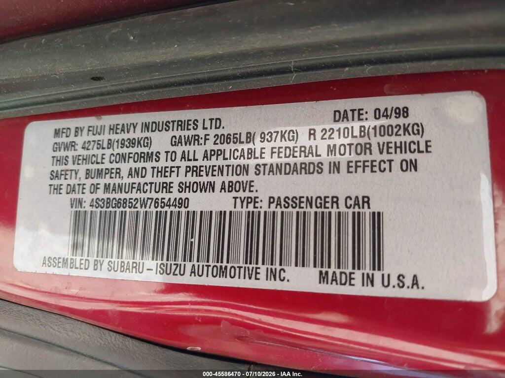 4S3BG6852W7654490 1998 SUBARU LEGACY photo no. 9