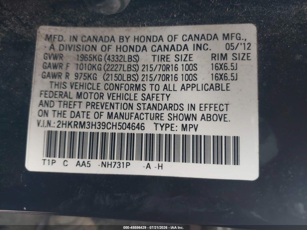 2HKRM3H39CH504646 2012 HONDA CR-V photo no. 9