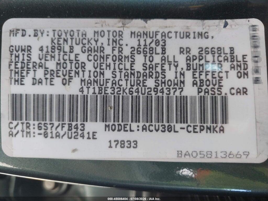 4T1BE32K64U294377 2004 TOYOTA CAMRY photo no. 9