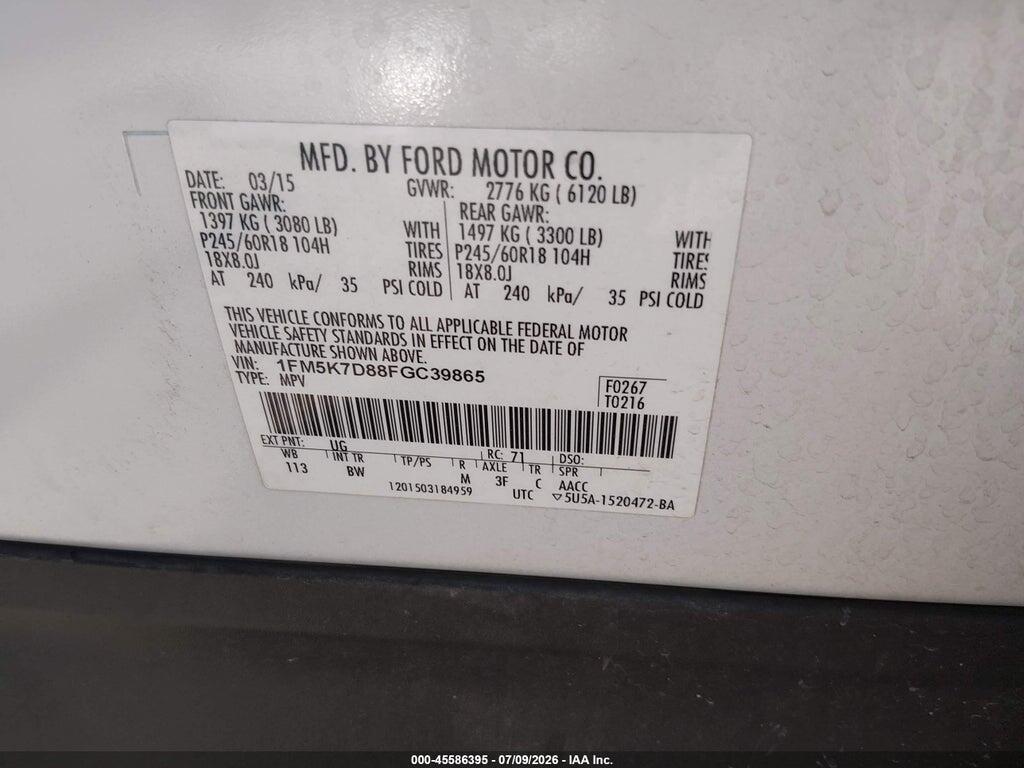 1FM5K7D88FGC39865 2015 FORD EXPLORER photo no. 9