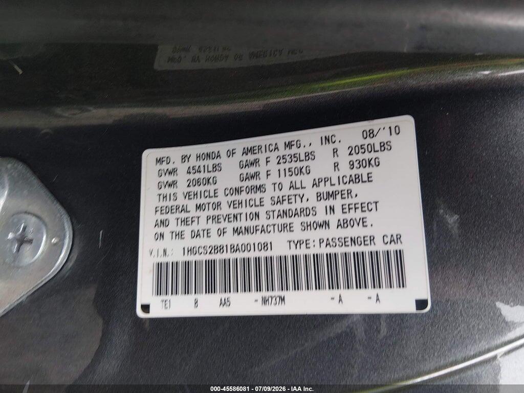 1HGCS2B81BA001081 2011 HONDA ACCORD photo no. 9