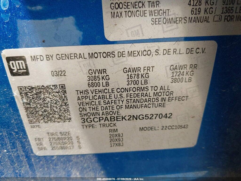 3GCPABEK2NG527042 2022 CHEVROLET SILVERADO 1500 photo no. 9