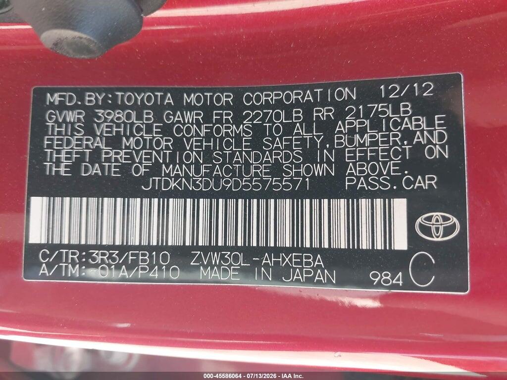 JTDKN3DU9D5575571 2013 TOYOTA PRIUS photo no. 9