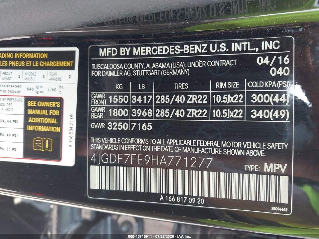 4JGDF7FE9HA771277 2017 MERCEDES-BENZ AMG GLS 63 photo no. 9