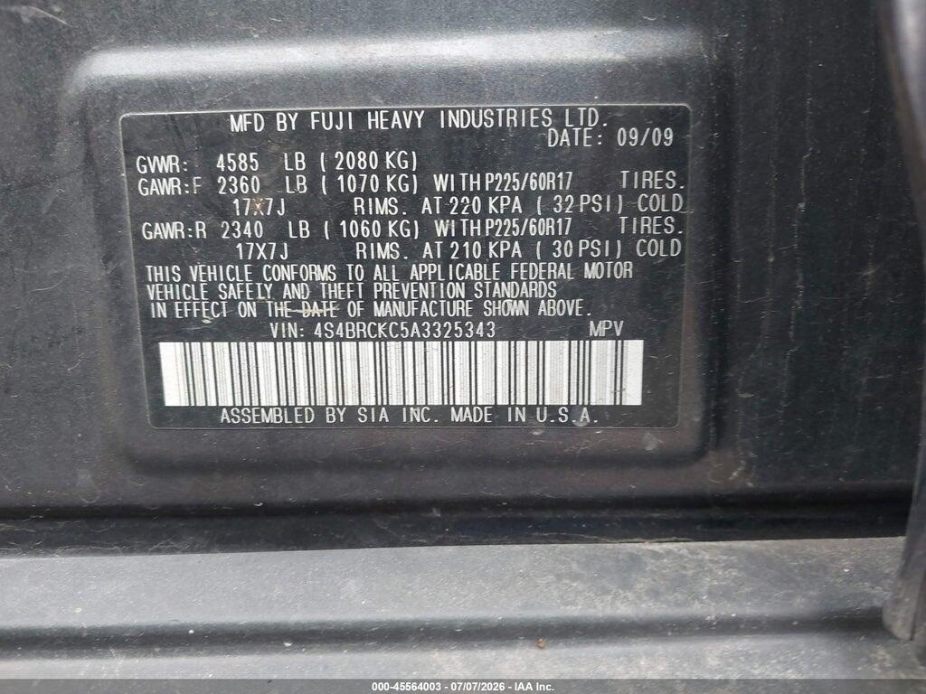 4S4BRCKC5A3325343 2010 SUBARU OUTBACK photo no. 9