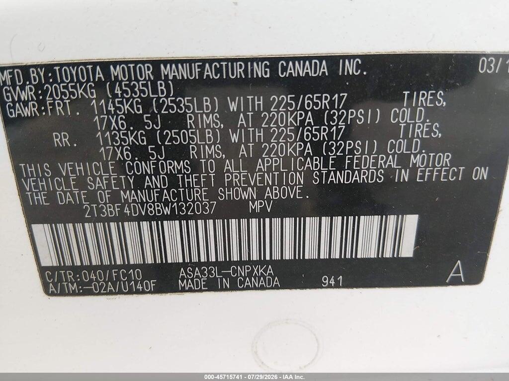 2T3BF4DV8BW132037 2011 TOYOTA RAV4 photo no. 9