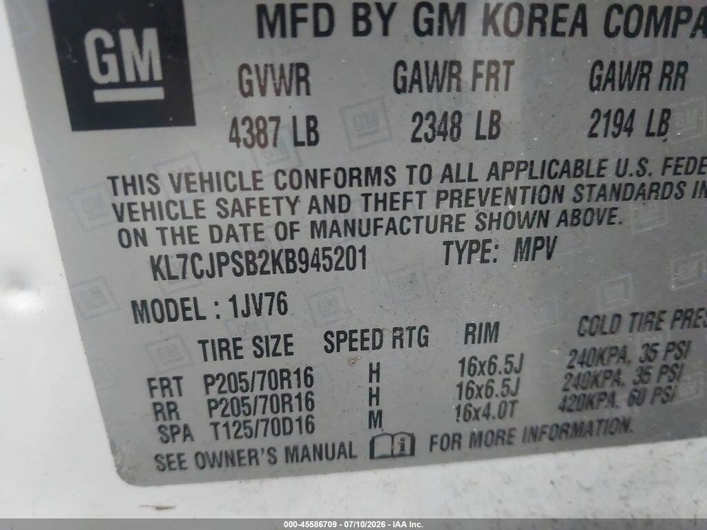 KL7CJPSB2KB945201 2019 CHEVROLET TRAX photo no. 9