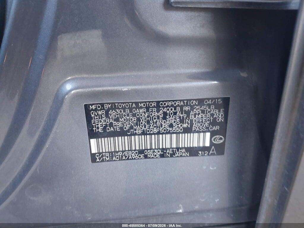 JTHBF1D28F5075550 2015 LEXUS IS 250 photo no. 9