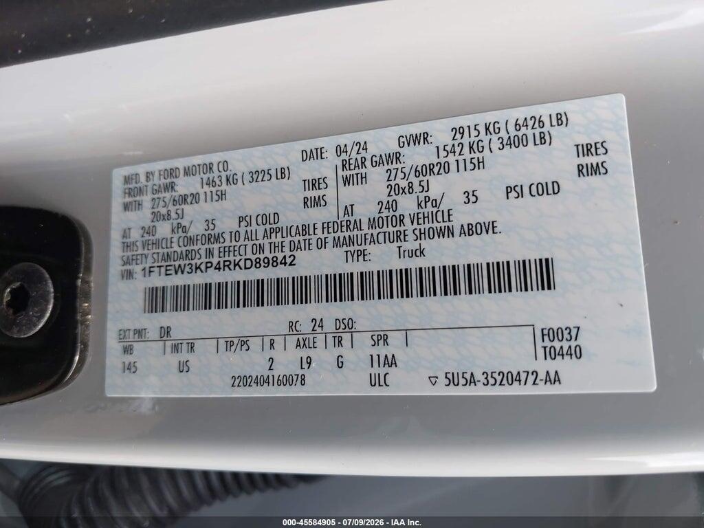 1FTEW3KP4RKD89842 2024 FORD F-150 photo no. 9
