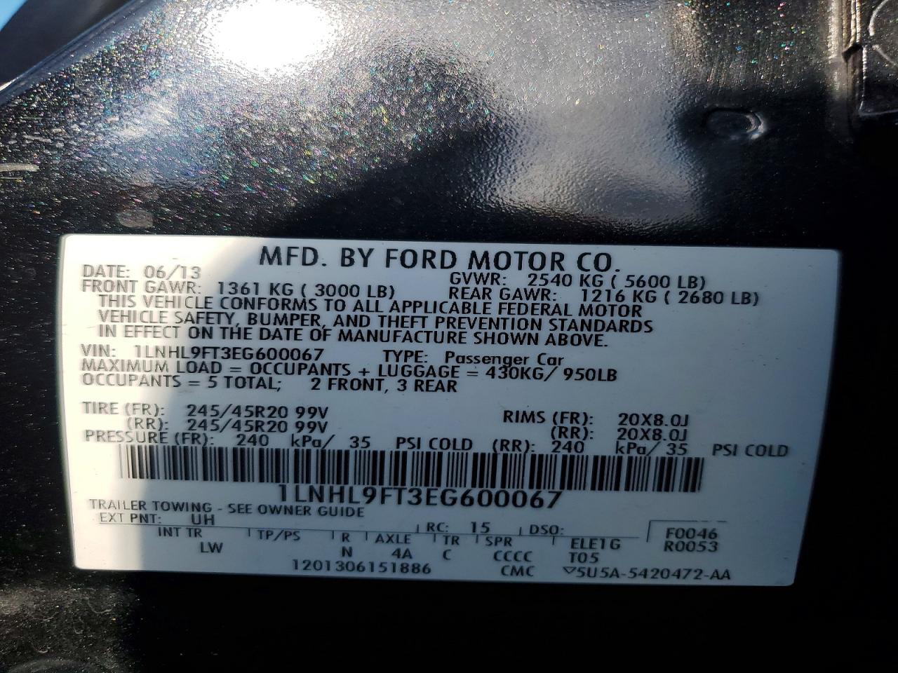 1LNHL9FT3EG600067 2014 LINCOLN MKS photo no. 12
