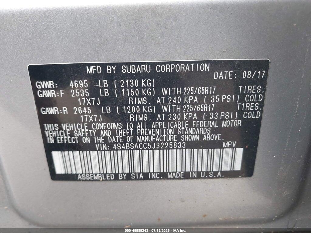 4S4BSACC5J3225833 2018 SUBARU OUTBACK photo no. 9