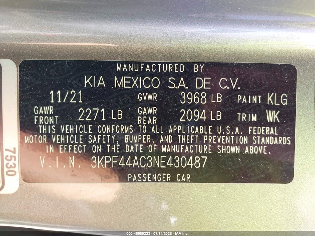 3KPF44AC3NE430487 2022 KIA FORTE photo no. 9