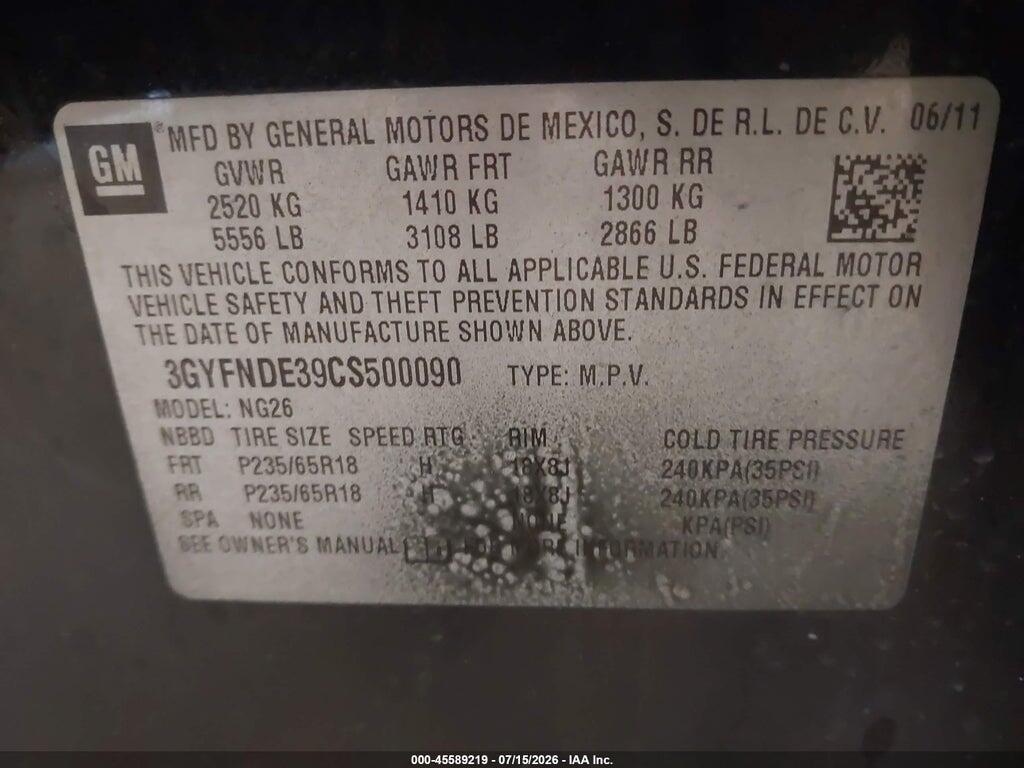 3GYFNDE39CS500090 2012 CADILLAC SRX photo no. 9