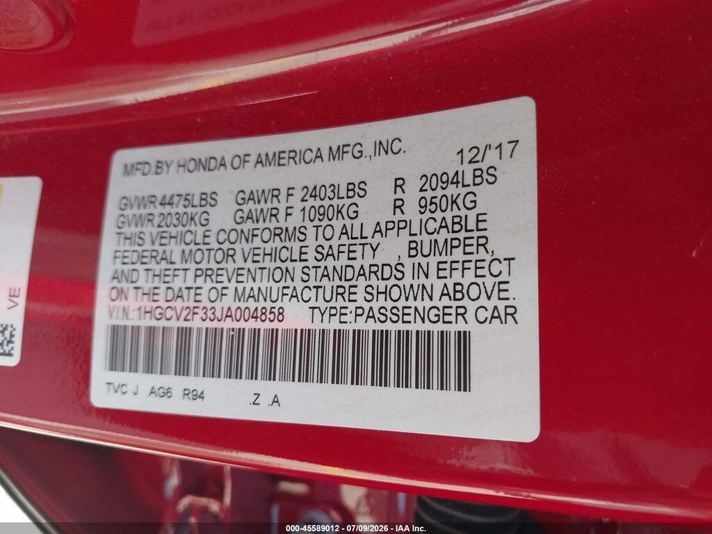 1HGCV2F33JA004858 2018 HONDA ACCORD photo no. 9