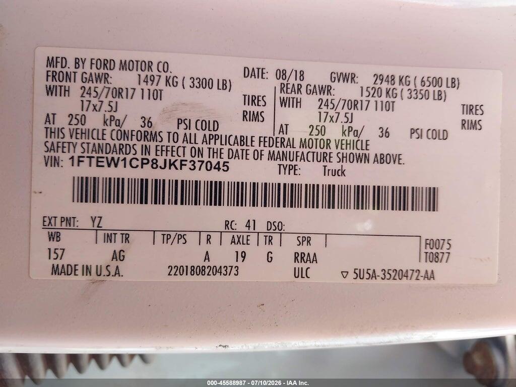 1FTEW1CP8JKF37045 2018 FORD F-150 photo no. 9