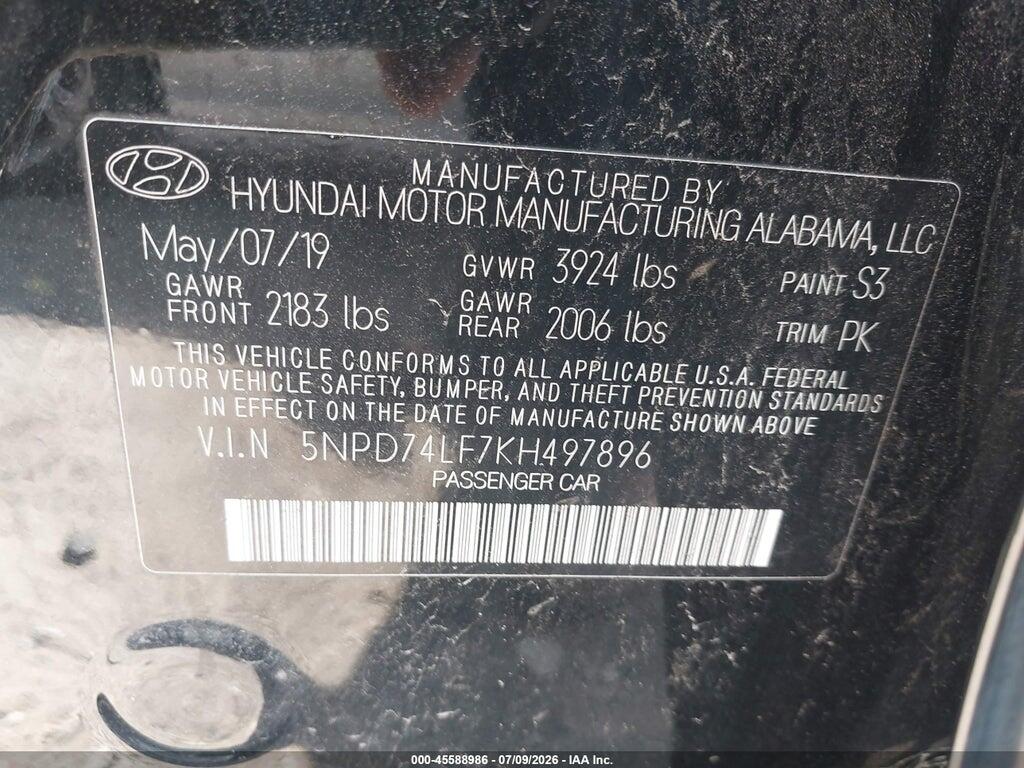 5NPD74LF7KH497896 2019 HYUNDAI ELANTRA photo no. 9