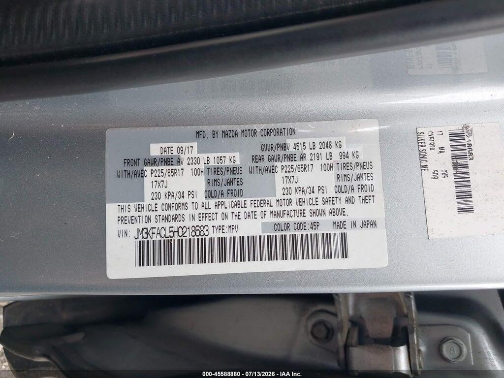 JM3KFACL5H0218683 2017 MAZDA CX-5 photo no. 9