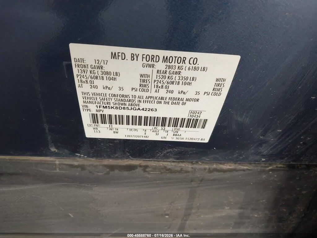 1FM5K8D85JGA42263 2018 FORD EXPLORER photo no. 9
