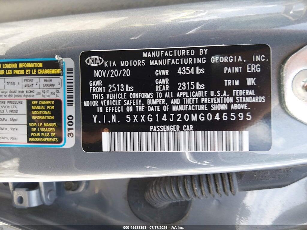 5XXG14J20MG046595 2021 KIA K5 photo no. 9