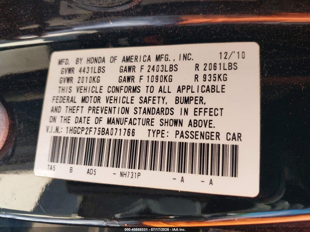 1HGCP2F75BA071766 2011 HONDA ACCORD photo no. 9