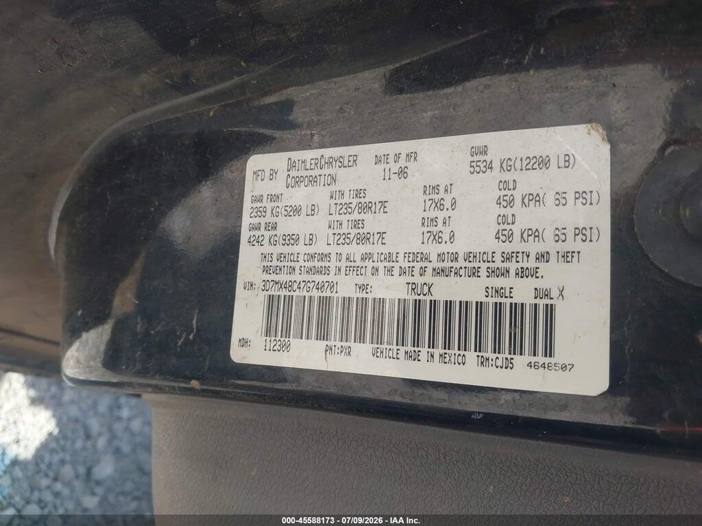 3D7MX48C47G740701 2007 DODGE RAM 3500 photo no. 9