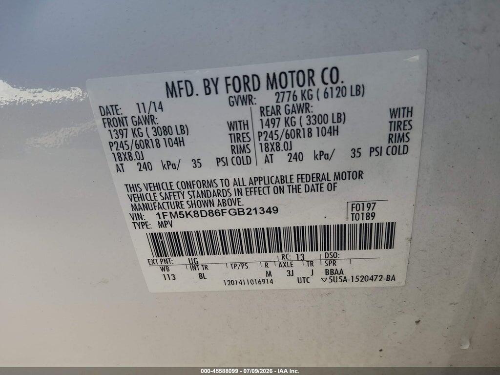 1FM5K8D86FGB21349 2015 FORD EXPLORER photo no. 9