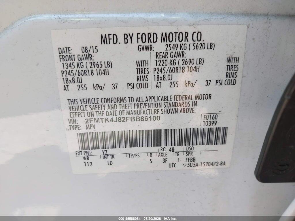 2FMTK4J82FBB86100 2015 FORD EDGE photo no. 9