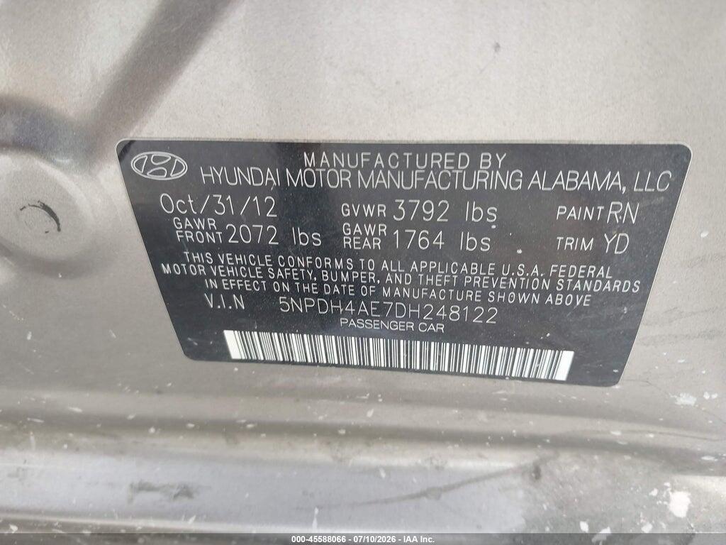 5NPDH4AE7DH248122 2013 HYUNDAI ELANTRA photo no. 9