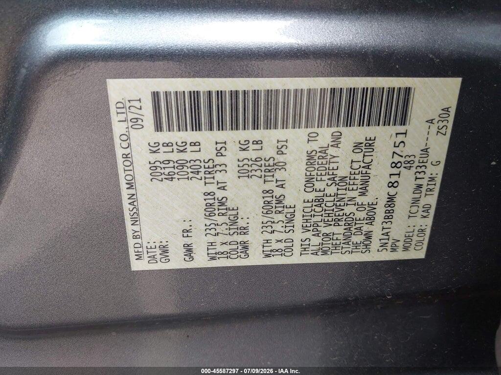 5N1AT3BB8MC818751 2021 NISSAN ROGUE photo no. 9