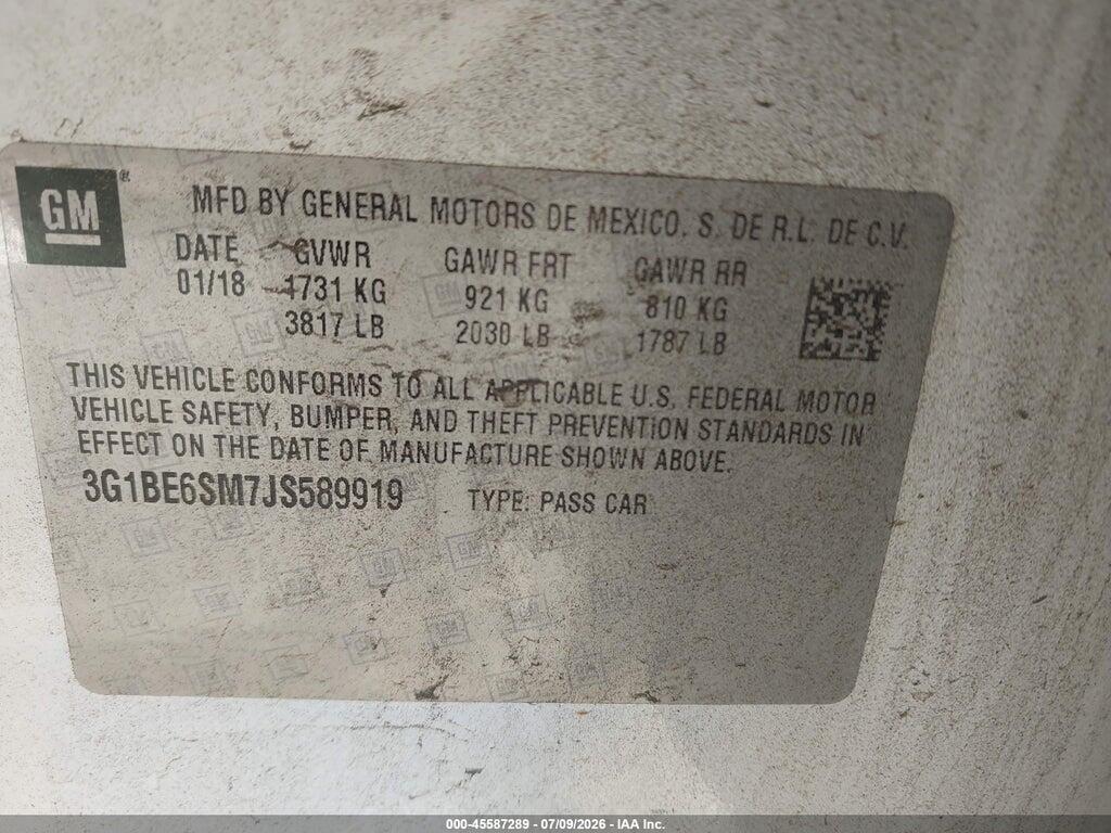 3G1BE6SM7JS589919 2018 CHEVROLET CRUZE photo no. 9