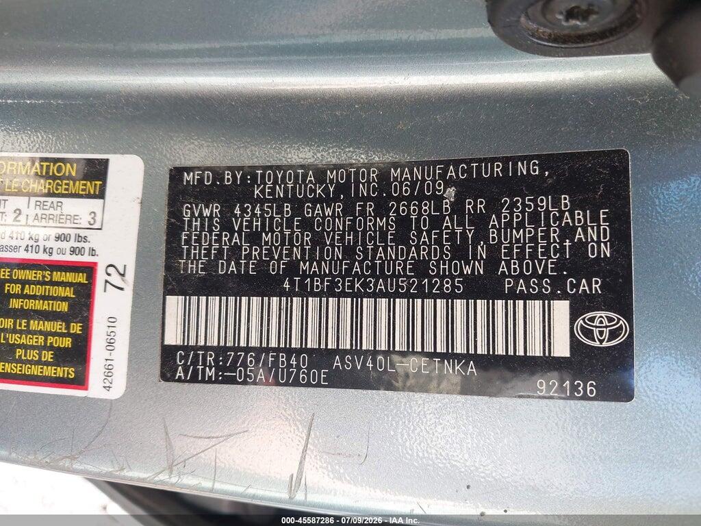 4T1BF3EK3AU521285 2010 TOYOTA CAMRY photo no. 9