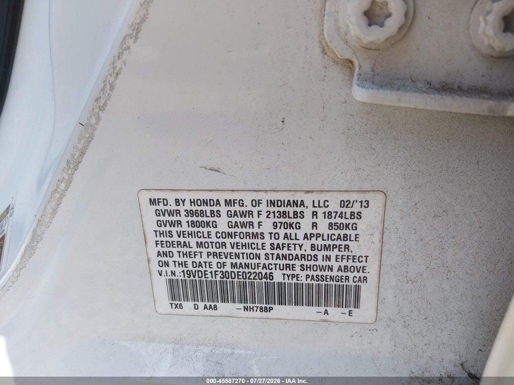 19VDE1F30DE022046 2013 ACURA ILX photo no. 9