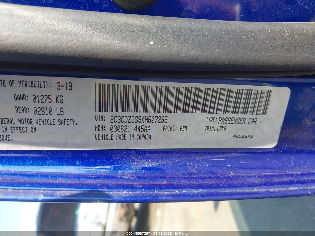 2C3CDZGG9KH607235 2019 DODGE CHALLENGER photo no. 9