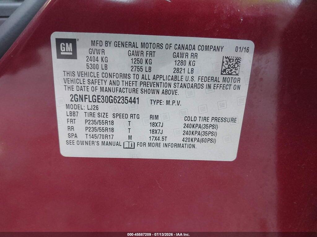 2GNFLGE30G6235441 2016 CHEVROLET EQUINOX photo no. 9