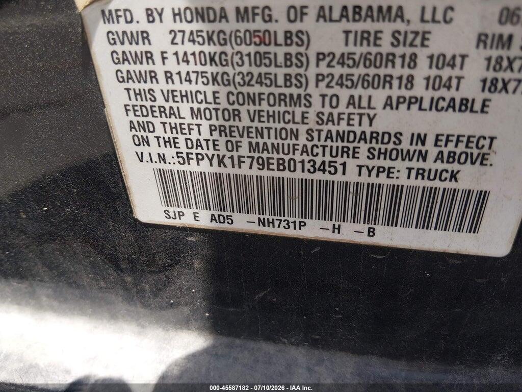 5FPYK1F79EB013451 2014 HONDA RIDGELINE photo no. 9