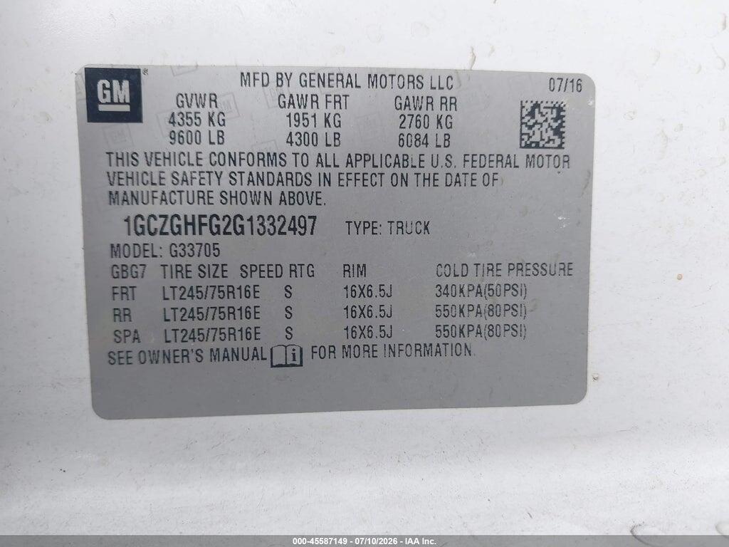 1GCZGHFG2G1332497 2016 CHEVROLET EXPRESS 3500 photo no. 9