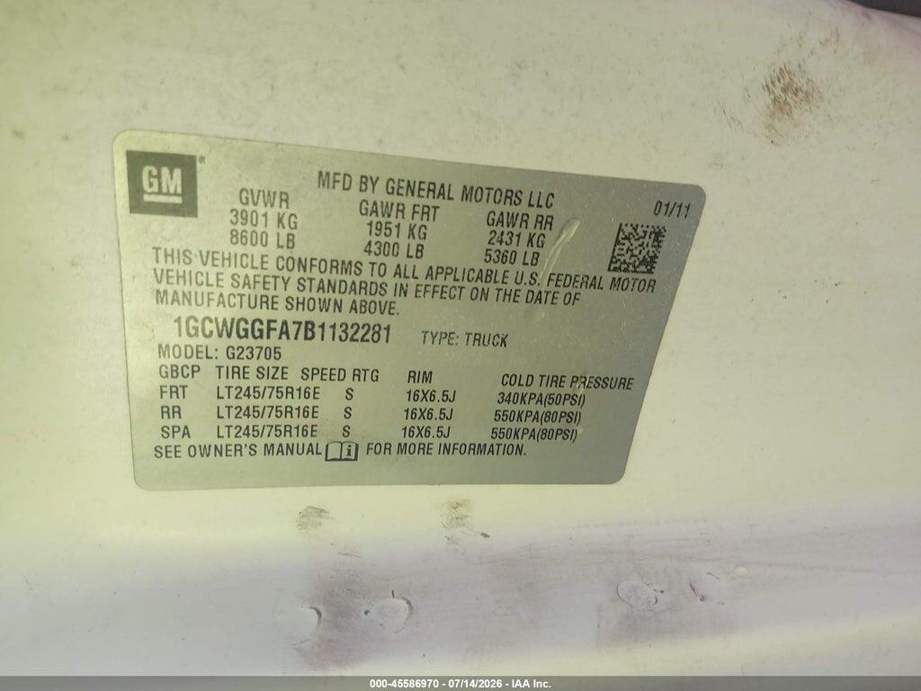 1GCWGGFA7B1132281 2011 CHEVROLET EXPRESS 2500 photo no. 9