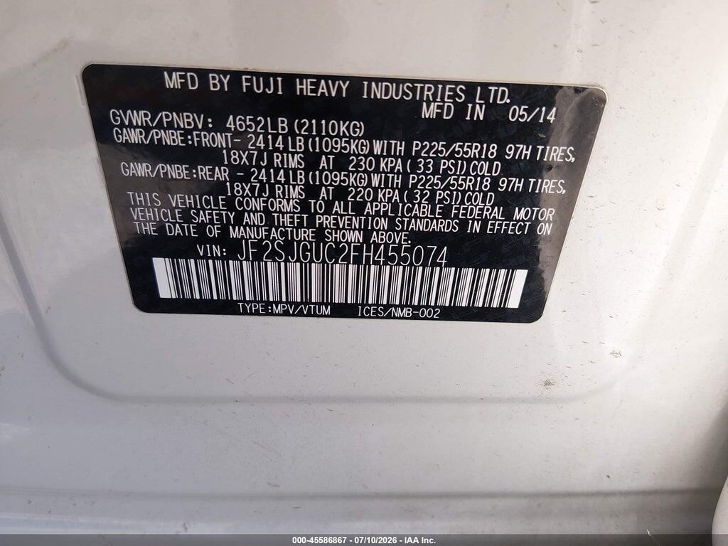 JF2SJGUC2FH455074 2015 SUBARU FORESTER photo no. 9